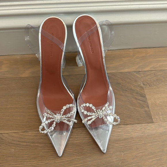 Amina Muaddi Rosie See Through Clear Slingback Embellished Bow Pumps size 40 - Picture 3 of 10